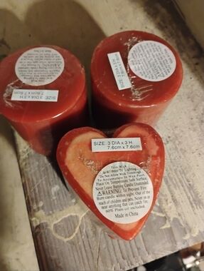 Set of Red Pillar and Heart Shaped Candles